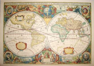 Decorative large World Map (1630) by Hondius